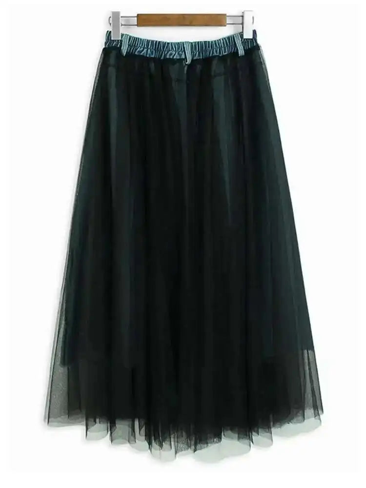 High Elastic Waist Black Mesh Denim Casual A-line Half-body Skirt Women Fashion Tide New Spring Autumn 2025 1DH6911