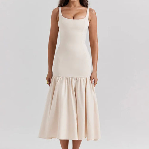 Load image into Gallery viewer, Backless Maxi Fishtail Dress For Women Gown Fashion Square Collar Sleeveless Loose Pleated Long Dress Elegant Dresses
