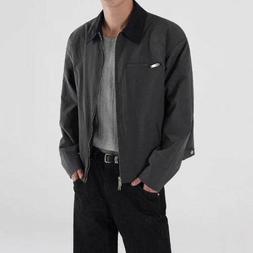 Load image into Gallery viewer, Men&#39;s Casual Zipper Jacket New Spring Loose Lapel Jackets Trendy Korean Handsome Simple Solid Color Clothing 9W1444
