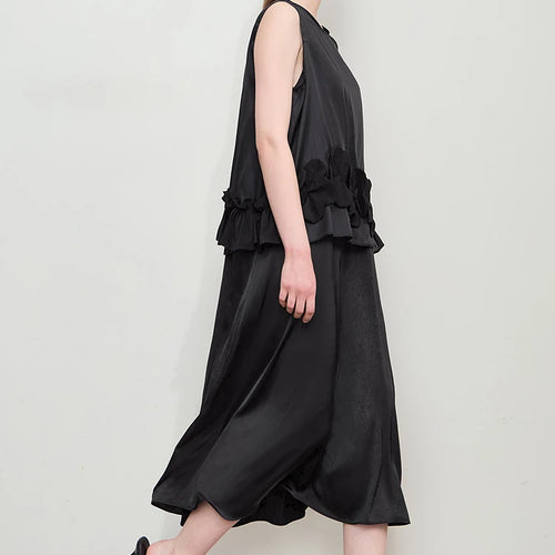 Minimalist Vacation Fairy Dress 2025 Summer New Women Clothing Office Lady Sling Silk A Line Cubic Floral Ruffle 12552030