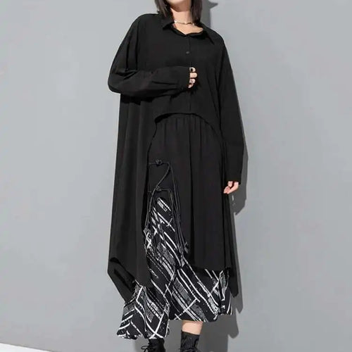 Load image into Gallery viewer, Women Black Irregular Back Long Big Size Blouse New Lapel Long Sleeve Loose Fit Shirt Fashion Spring Autumn 2025 1DF6517
