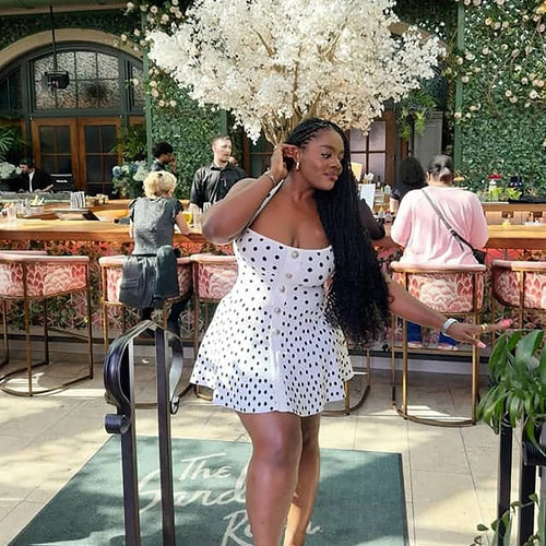 Load image into Gallery viewer, Halter Backless Polka Dot Dress For Women Fashion Square Collar Sleeveless High Waist A-line Knit Mini Dress Elegant
