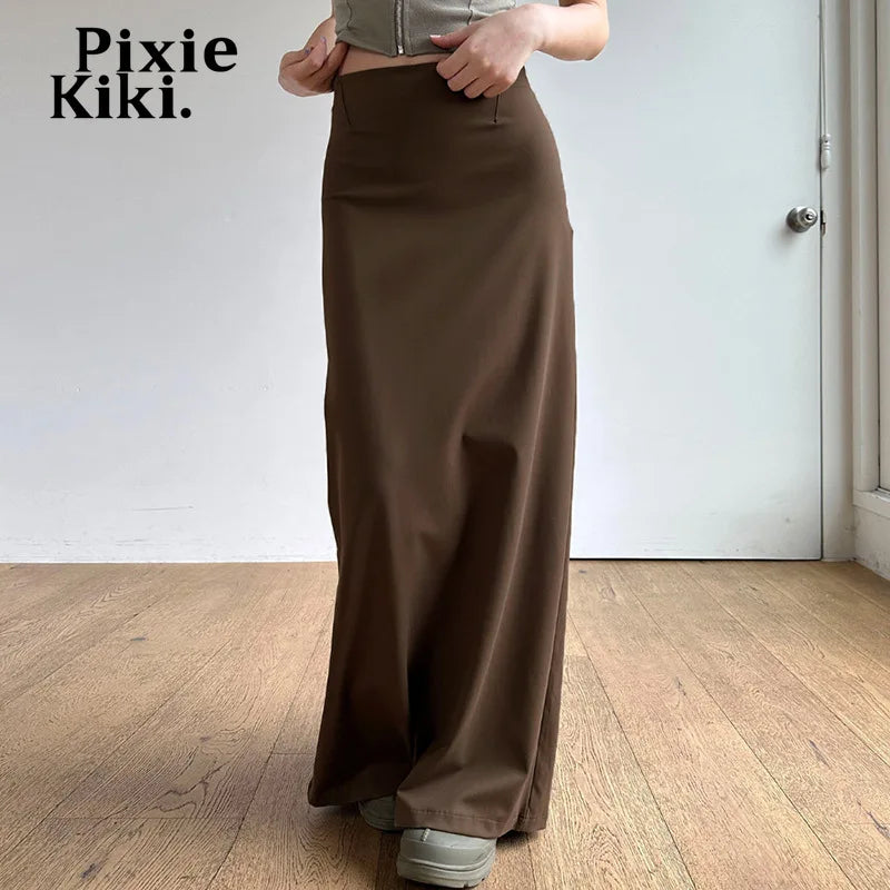 High Waisted Split Maxi for Woman Long Skirts Brown Black Y2k Fall Clothes 2024 Women Bottoms P84-BF30