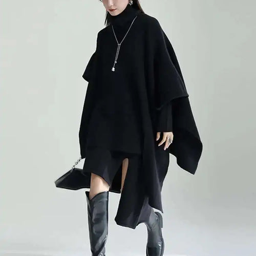 Load image into Gallery viewer, Women Gray Irregular Design Knitting Dress New Turtleneck Long Sleeve Loose Fit Fashion Tide Spring Autumn 2025 1DF2618
