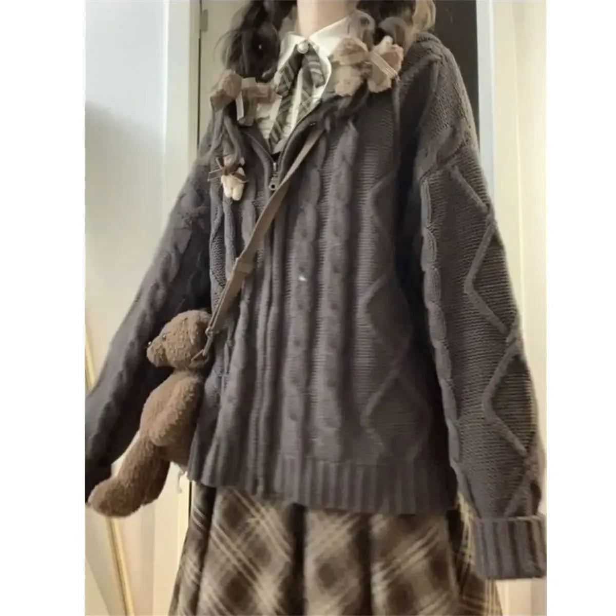 Autumn Winter Clothing Oversized Cardigan Coat for Women Sueter Mujer Hooded Fashion Pull Femme Knit Casual Zipper Sweater Tops