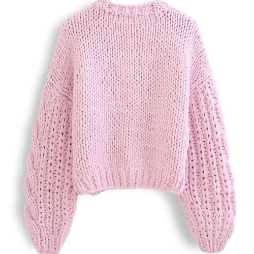 Load image into Gallery viewer, Handmade Chunky Knit Tops Women Fashion Cropped Knitted Cardigan Sweater Vintage Long Sleeve Female Outwear Chic C-159
