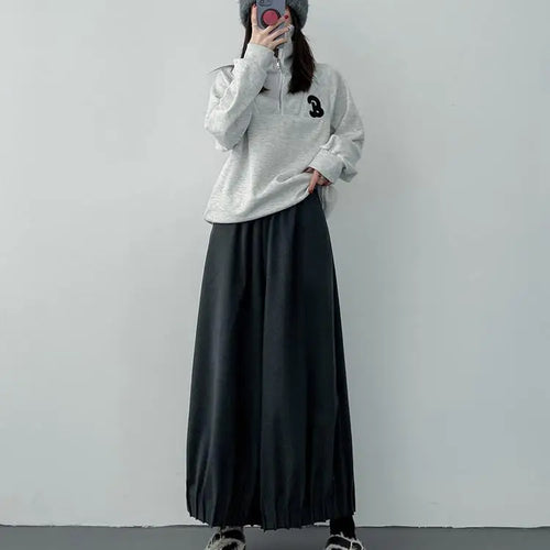 Load image into Gallery viewer, Women Black High Waist Pleated Woolen Ankle-length Pant Grey Versatile Wide Leg Trousers 2024 Autumn Winter Streetwear Simple
