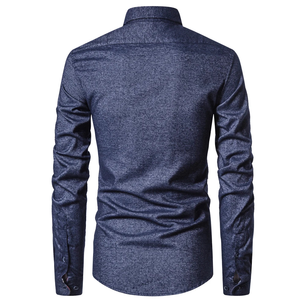 Men's Long Sleeve High quality Designer Shirt Front Patch Chest Pocket Slim Button-down Collar Thick Work Shirts Men's Clothing