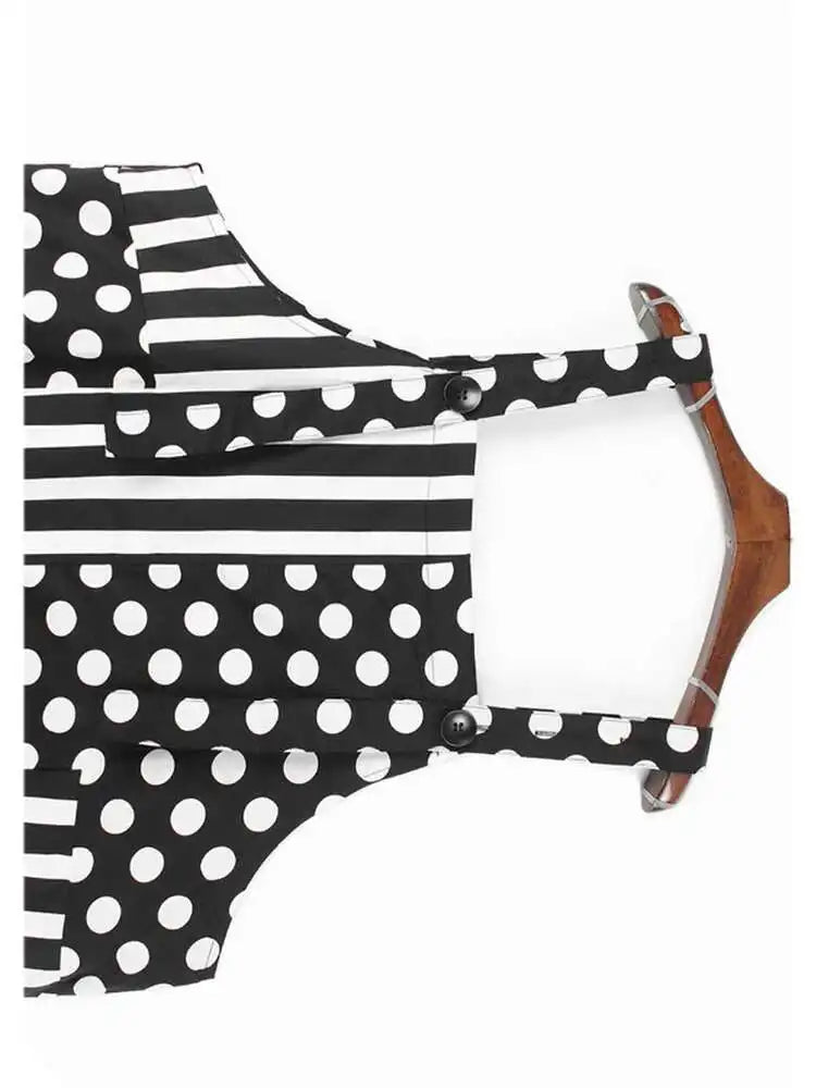 Women Black Dot Printed Big Size Pocket Strap Dress New Square Collar Sleeveless Fashion Tide Spring Autumn 2025 1DH6187