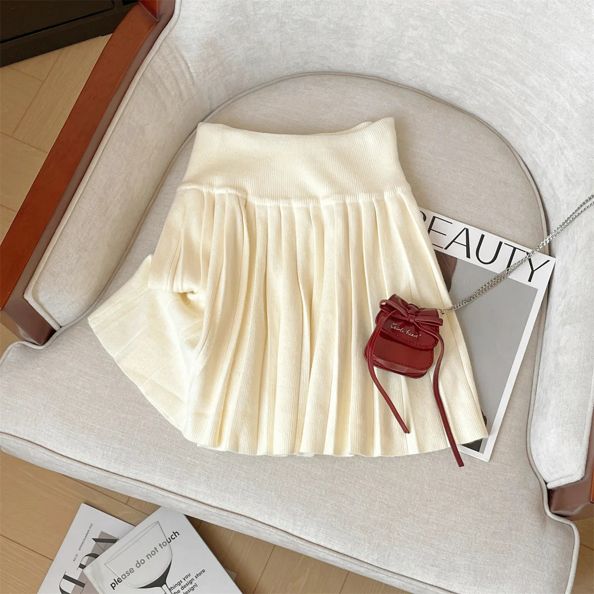 Korean Version Women Black Beige Sexy Club Vacation Short Skirt Autumn Winter Brown High Waist Drawstring Lace-up Pleated Skirts