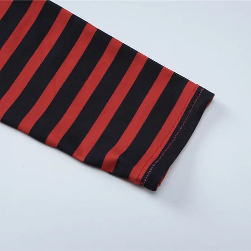 Load image into Gallery viewer, Striped Print Sexy Two Piece Set Women Floral V Neck Long Sleeve T-shirt And Mini Skirt Matching Set Sexy Two Piece Set
