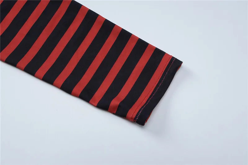 Striped Print Sexy Two Piece Set Women Floral V Neck Long Sleeve T-shirt And Mini Skirt Matching Set Sexy Two Piece Set