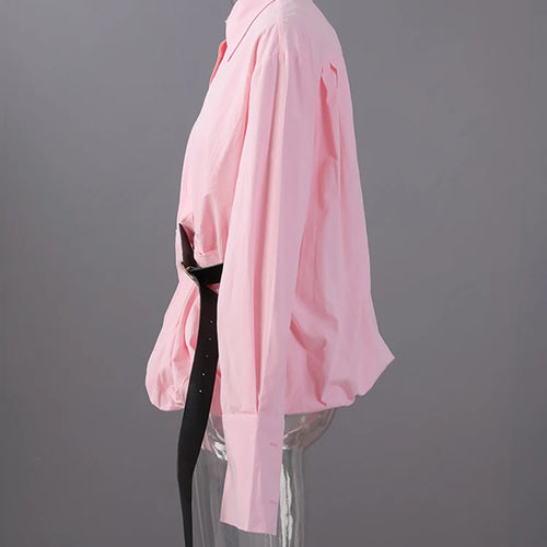 Load image into Gallery viewer, Women Pink Color Belted Irregular Big Size Bud Blouse New Lapel Long Sleeve Shirt Fashion Tide Spring Autumn 2025 7AB6480
