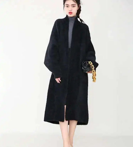 Black Big Size Long Knitting Sweater Cardigan Loose Fit V-Neck Long Sleeve Women New Fashion Spring Autumn 2025 JH2480