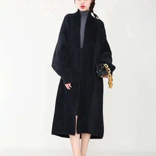 Load image into Gallery viewer, Black Big Size Long Knitting Sweater Cardigan Loose Fit V-Neck Long Sleeve Women New Fashion Spring Autumn 2025 JH2480
