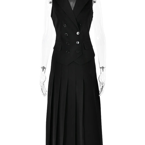 Load image into Gallery viewer, Fashion Slim Button Vest Long Skirt Women Two-piece Set Tight Vest Pleated Skirt Set Elegant Streetwear 2024 Autumn Set

