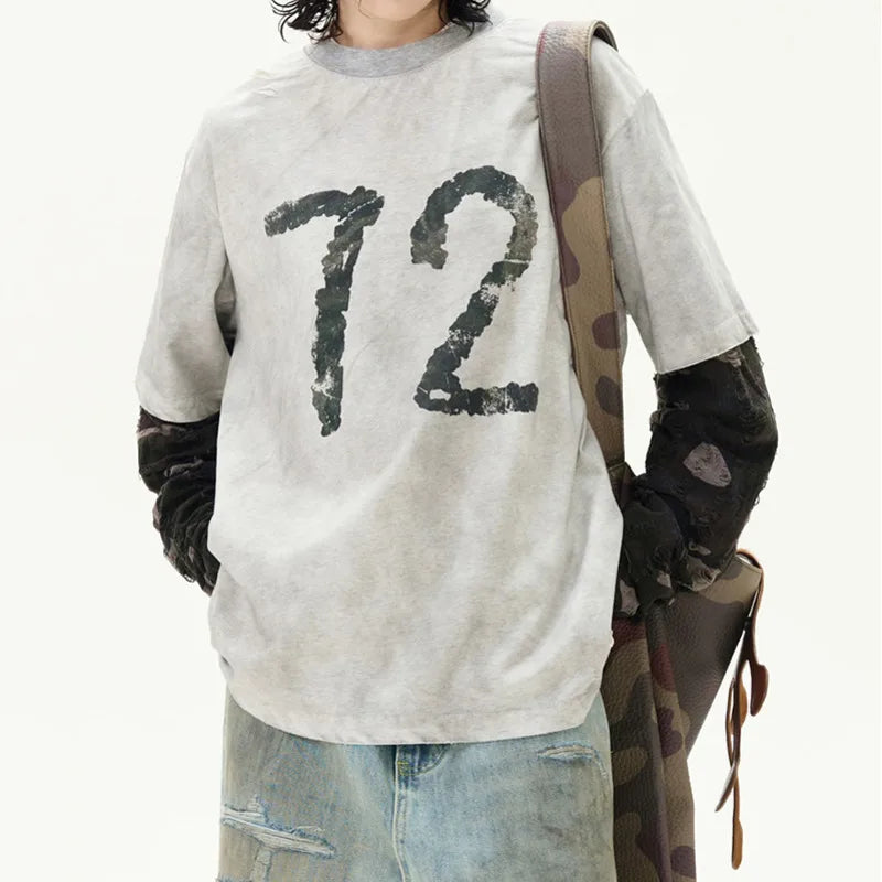 Men's Long Sleeve T-shirts American Digital Printing Fake Two-pieced Male Design Pullover Handsome Menwear 9W1471