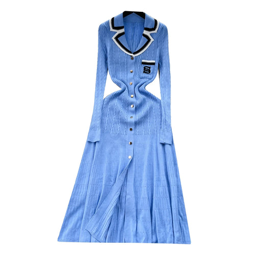 Load image into Gallery viewer, Women Elegant Patchwork Embroidery Knit Sweater Long Dress Autumn Winter Casual Fashion Slim Long Sleeve Button Dresses New 2023
