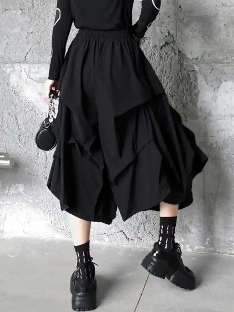 High Elastic Waist Black Brief Long Wide Leg Pants New Loose Fit Trousers Women Fashion Tide Spring Autumn 2025 1DF1506