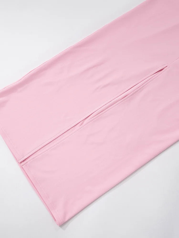 Rose Strapless Sexy Maxi Dress Women Pink Gown Off-shoulder V Neck Backless Sleeveless Bodycon Beach Club Long Dress