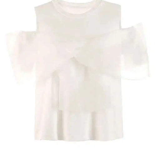 Load image into Gallery viewer, Women pink Color Mesh Bow Off Shoulder Elegant T-shirt New Round Neck Short Sleeve Fashion Tide Spring Summer 2025 1DF8193
