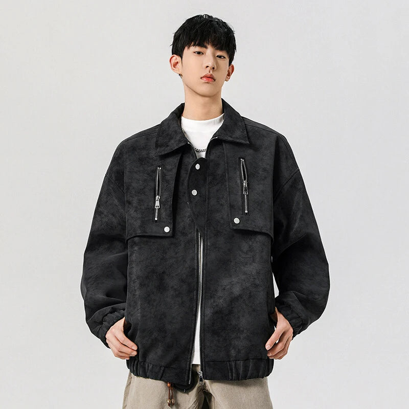 Men's Jacket New American Design PU Leather Turn-down Collar Mulit Zippers Trendy Male Clothing Spring 2025 9W1392