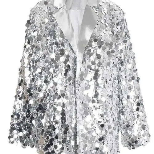 Load image into Gallery viewer, Black Sequins Shining Big Size Casual Jacket New Lapel Long Sleeve Women Coat Fashion Tide Spring Autumn 2025 CPG1020
