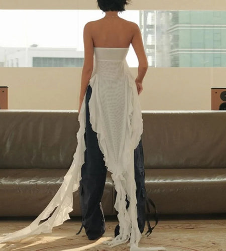 Strapless Tube Top y2k Clothes Women Solid Color 3D Flower Off Shoulder Sleeveless Irregular Ruffle Bandeau Streetwear