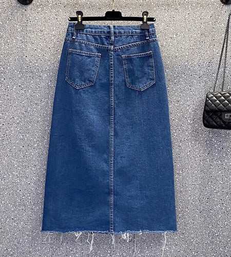 Casual Skirt Women Summer New Mid Length A-line Skirts High Waist Female Irregular Split Denim Skirt Slim Fashion