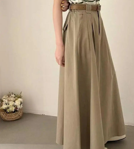 Spring Summer Korean Fashion Solid Elegant Sexy Pleated Long Skirt Women High Waist Festival Versatile Slim Skirts 2025 Casual