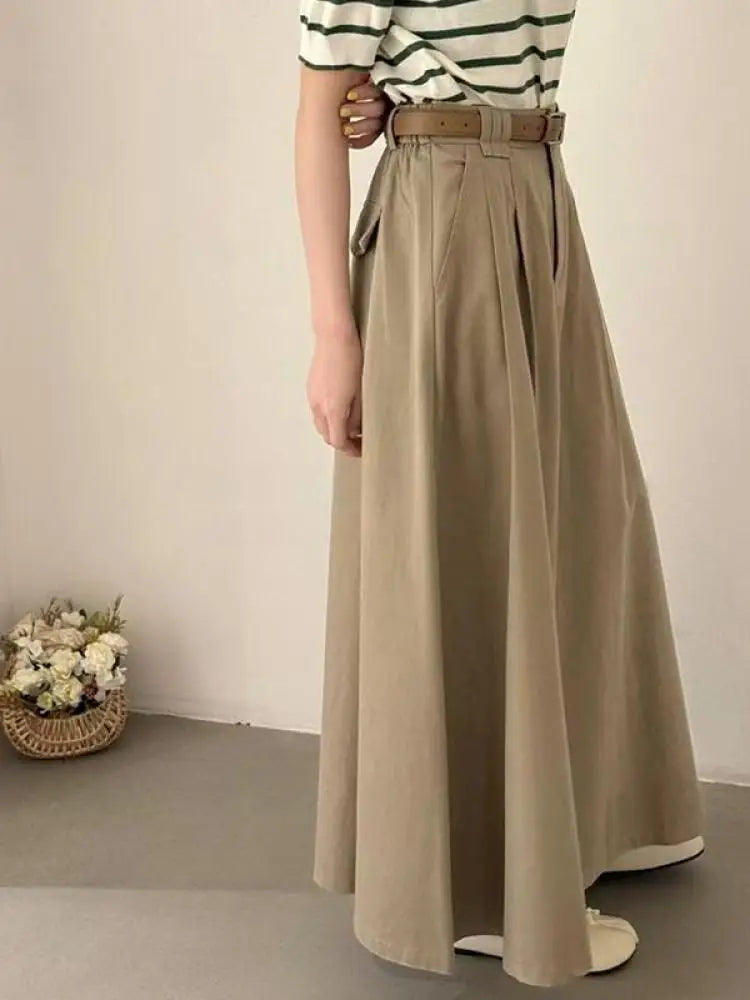 Spring Summer Korean Fashion Solid Elegant Sexy Pleated Long Skirt Women High Waist Festival Versatile Slim Skirts 2025 Casual