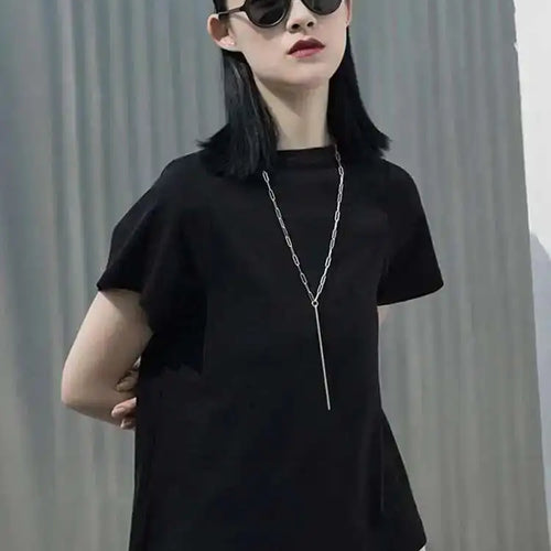 Load image into Gallery viewer, Women Gray Brief White Plain Color Casual T-shirt New Round Neck Short Sleeve Fashion Tide Spring Summer 2025 1W028
