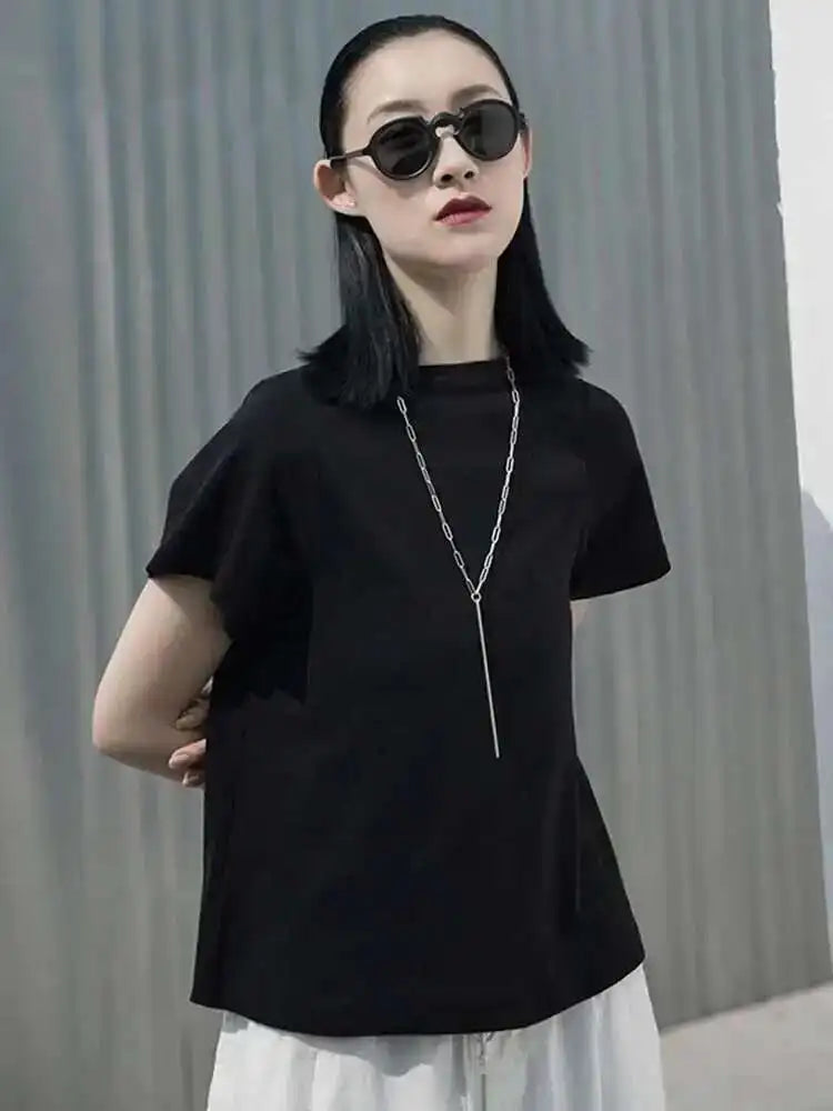 Women Gray Brief White Plain Color Casual T-shirt New Round Neck Short Sleeve Fashion Tide Spring Summer 2025 1W028