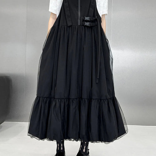 Load image into Gallery viewer, Women Black Buckle Mesh Big Size Midi Strap Dress New Square Collar Sleeveless Fashion Tide Spring Autumn 2025 1DJ1426
