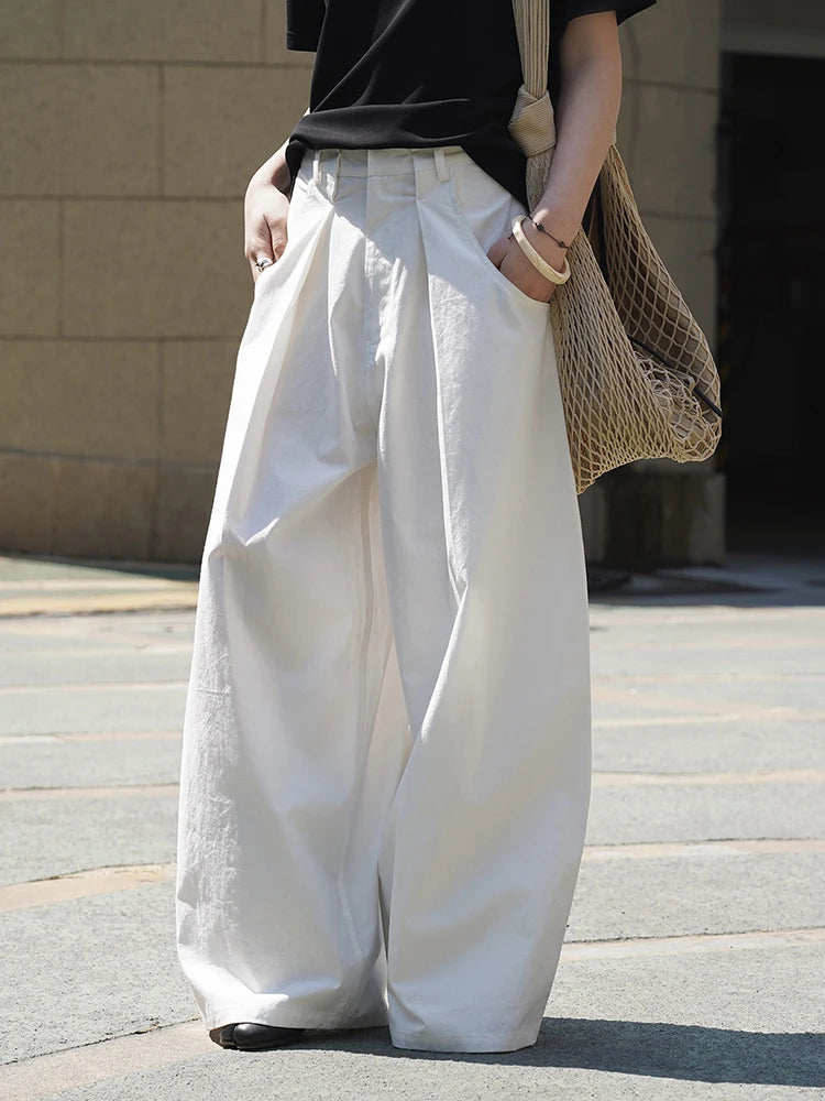 High Waist Khaki Pleated Pocket Brief Long Wide Leg Pants New Trousers Women Fashion Tide Spring Autumn 2025  1DJ1347