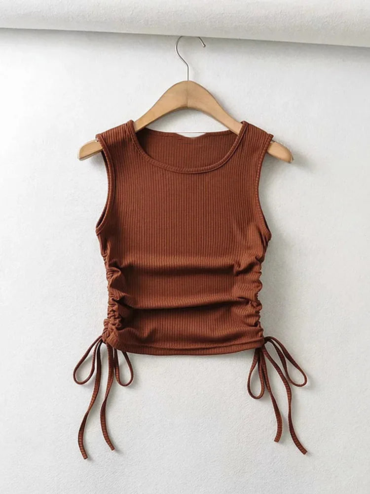 2025 Summer NEW Arrival Women Solid Color Sexy Causal Crop Top With String Both Side Club For Fashion Ladies