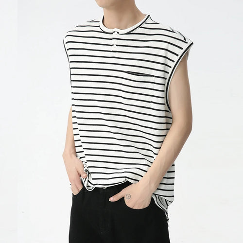 Load image into Gallery viewer, Men&#39;s Casual Tank Top Korean Style Simple Striped Shoulder Pads Sleeveless Fashion Color Contrast Crewneck Male Vest C
