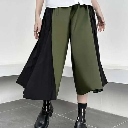 Load image into Gallery viewer, High Elastic Waist Army Green Color-block Pleated Wide Leg Pants New Trousers Women Fashion Spring Autumn 2025 1DH5281
