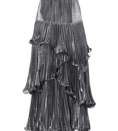 High Elastic Waist Red Pleated Ruffles Irregular Cake Half-body Skirt Women Fashion Tide New Spring Autumn 2025 1DH8130