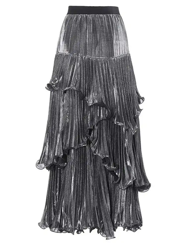 High Elastic Waist Red Pleated Ruffles Irregular Cake Half-body Skirt Women Fashion Tide New Spring Autumn 2025 1DH8130