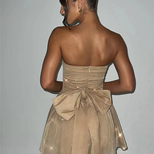 Load image into Gallery viewer, Elegant Strapless Sexy Mini Dress Women Fashion Black Off-shoulder Backless Pleated Sequins Sparkle Club Party Dress
