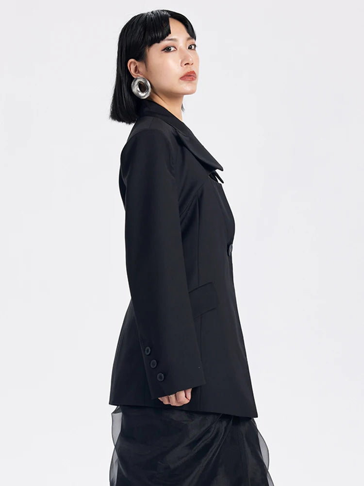 Women Black Hollow Out Elegant Single Button Blazer New V-neck Long Sleeve Jacket Fashion Tide Spring Autumn 2025 CPDB138