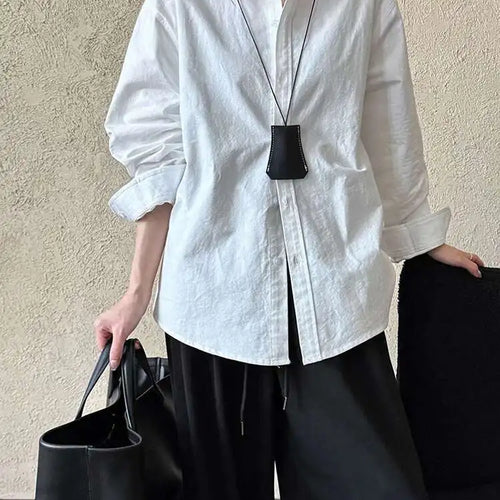 Load image into Gallery viewer, Women White Brief Plain Color Big Size Casual Blouse New Lapel Long Sleeve Shirt Fashion Tide Spring Autumn 2025 1DJ0744

