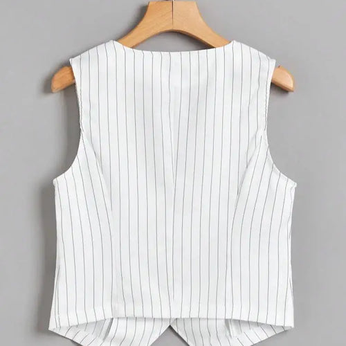 Load image into Gallery viewer, Black White Blue Stripe V Neck Sexy Sleeveless Tank Tops Summer Clothes Women Fashion Single Breasted Asymmetrical Vest Trendy
