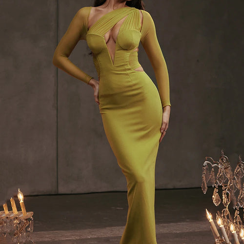 Load image into Gallery viewer, Elegant Long Sleeved Hollow Out Mesh Patchwork Dress For Women Bodycon Zipper Vestidos Female Slim Party Evening Dress
