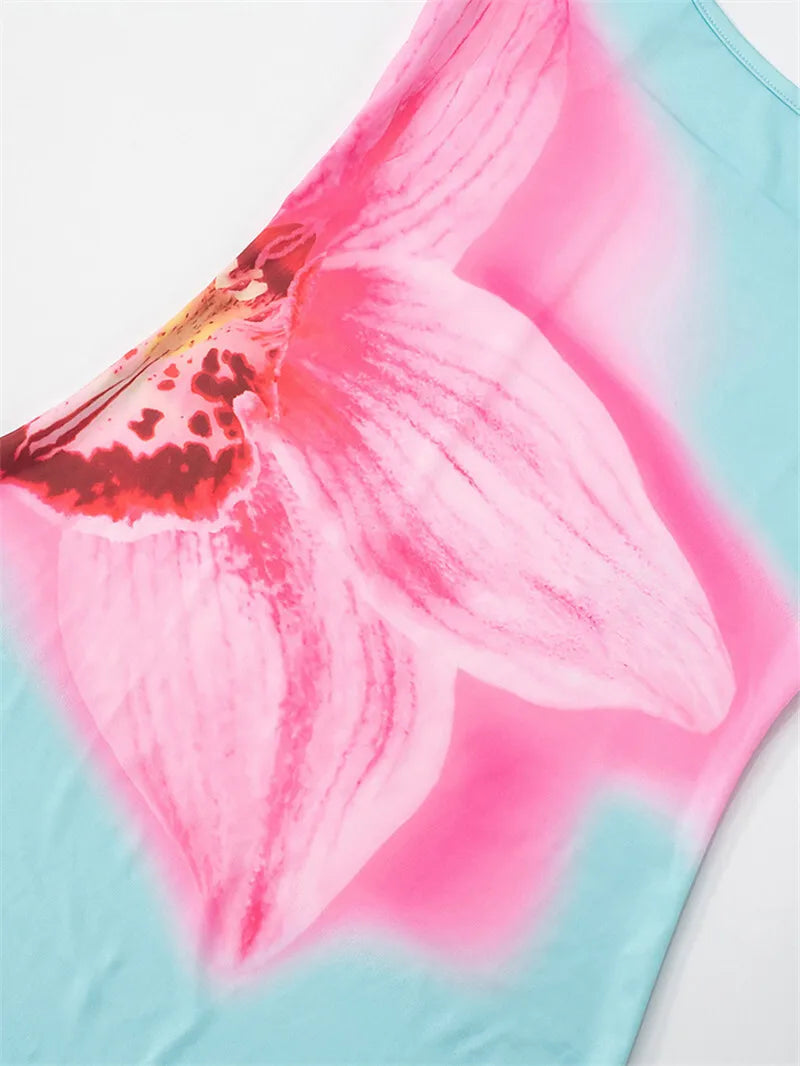 Spaghetti Strap Floral Print Sexy Mini Dress For Women Robe Fashion Elegant Sleeveless Backless Summer Beach Dress