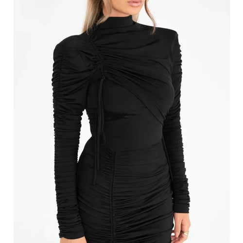 Load image into Gallery viewer, Elegant Long Sleeved Elastic Tight Pleated Maxi Dress Women Slim Party Club Evening Dress Autumn Winter New 2024 Vestido
