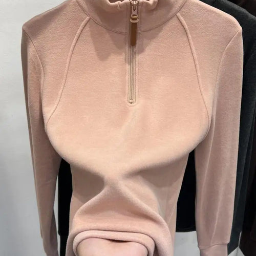 Load image into Gallery viewer, Autumn Winter Korean Fashion Solid Half Zipper Stand Pullover T Shirt Women Long Sleeved Tops 2024 Simplicity Versatile Clothing
