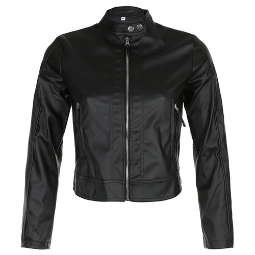 Load image into Gallery viewer, Fashion Black Basic Autumn Leather Jacket Women Motorcycle Streetwear Chic Zip Up Coat Cropped Outerwear Cool Jackets
