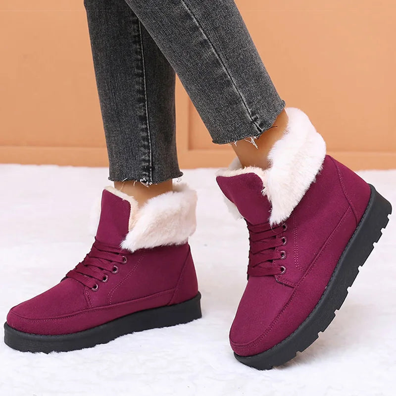 Women's Boots Low Heels Winter Boots With Fur Snow Boots Ankle Botas Mujer 2025 New Winter Footwear Comfortable Fur Shoes Woman